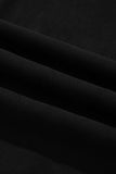 Black Elastic Waist Ruffled Tiered Flared Denim Maxi Skirt