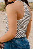 Gray Checkered Print Textured Halter Tank Top