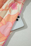 Pink Spaghetti Straps Floral Shirred High Waist Dress