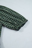 Green Plaid Square Neck Shirred High Waist Ruffle Hem Dress