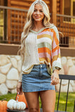 DEAR-LOVER Beige Oversized Colorblock V Neck Hooded Sweater