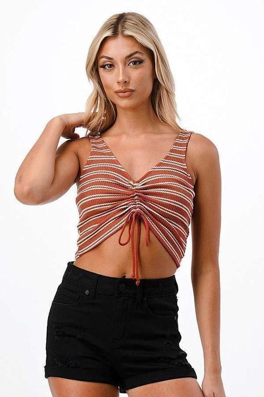 Fun Stripe Front Ruching Tank Top