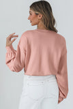 Peach Blossom Big Flower Accent Bubble Sleeve Drop Shoulder Sweater