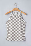 Gray Checkered Print Textured Halter Tank Top