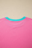 Clearly Aqua Soft Ribbed Color Block Trim Casual Short Set