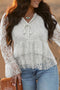 White Tie V Neck Lace Ruffle Detail Long Sleeve Blouse