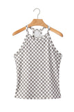 Gray Checkered Print Textured Halter Tank Top
