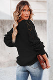 Black Hollow-out Puffy Sleeve Knit Sweater