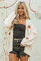White Pumpkin Print Open Front Drop Shoulder Midi Cardigan
