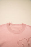 Peach Blossom Big Flower Accent Bubble Sleeve Drop Shoulder Sweater