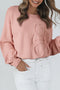 Peach Blossom Big Flower Accent Bubble Sleeve Drop Shoulder Sweater