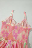 Pink Spaghetti Straps Floral Shirred High Waist Dress