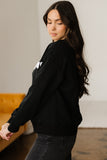 Black Chenille Game Day Graphic Drop Shoulder Sweatshirt