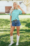 Mint Green Mineral Wash Raglan Sleeve Boxy Fit Cropped Tee