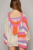 DEAR-LOVER Beige Oversized Colorblock V Neck Hooded Sweater