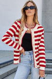 White Stripe Chic Golden Button Cardigan Sweater