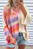 DEAR-LOVER Beige Oversized Colorblock V Neck Hooded Sweater