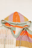 DEAR-LOVER Beige Oversized Colorblock V Neck Hooded Sweater