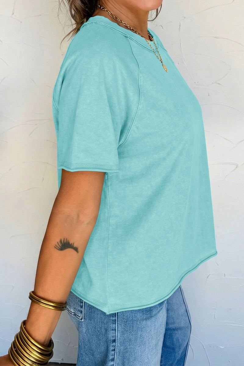 Mint Green Mineral Wash Raglan Sleeve Boxy Fit Cropped Tee
