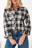 Black Plaid Print Chest Pockets Buttoned Shirt