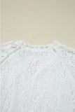 White Tie V Neck Lace Ruffle Detail Long Sleeve Blouse