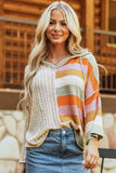 DEAR-LOVER Beige Oversized Colorblock V Neck Hooded Sweater