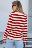 White Stripe Chic Golden Button Cardigan Sweater