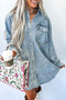 Beau Blue Chest Pocket Raw Hem Denim Loose Shirt Dress