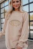 Apricot Rugby Game Day Embroidered Corduroy Sweatshirt