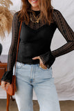 Black Lace Patchwork Flounce Sleeve Slim Fit Top