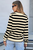White Stripe Chic Golden Button Cardigan Sweater