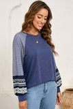 Tillandsia Purple Contrast Print Striped Raglan Long Sleeve Loose Top