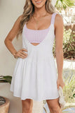 Racing Red Faux Two Piece Gingham Contrast Patchwork Loose Mini Dress