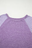 Tillandsia Purple Contrast Print Striped Raglan Long Sleeve Loose Top