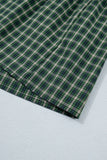 Green Plaid Square Neck Shirred High Waist Ruffle Hem Dress
