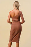 Chocolate One Shoulder Midi Dress