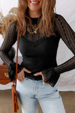 Black Lace Patchwork Flounce Sleeve Slim Fit Top