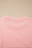 Pink Colorblock Striped Patchwork Long Sleeve Round Neck Blouse