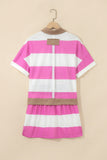 Rose Stripe Colorblock Trim Polo Tee Drawstring Mini Skort 2pcs Set