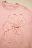 Peach Blossom Big Flower Accent Bubble Sleeve Drop Shoulder Sweater