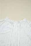 White Tie V Neck Lace Ruffle Detail Long Sleeve Blouse