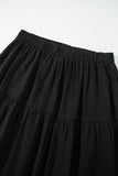Black Elastic Waist Ruffled Tiered Flared Denim Maxi Skirt