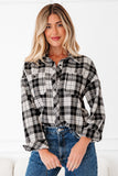 Black Plaid Print Chest Pockets Buttoned Shirt