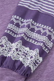 Tillandsia Purple Contrast Print Striped Raglan Long Sleeve Loose Top