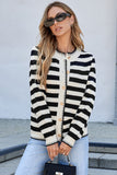 White Stripe Chic Golden Button Cardigan Sweater
