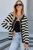 White Stripe Chic Golden Button Cardigan Sweater