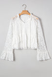 White Tie V Neck Lace Ruffle Detail Long Sleeve Blouse