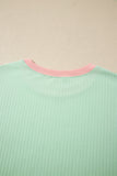 Clearly Aqua Soft Ribbed Color Block Trim Casual Short Set