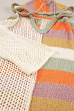 DEAR-LOVER Beige Oversized Colorblock V Neck Hooded Sweater
