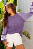 Tillandsia Purple Contrast Print Striped Raglan Long Sleeve Loose Top